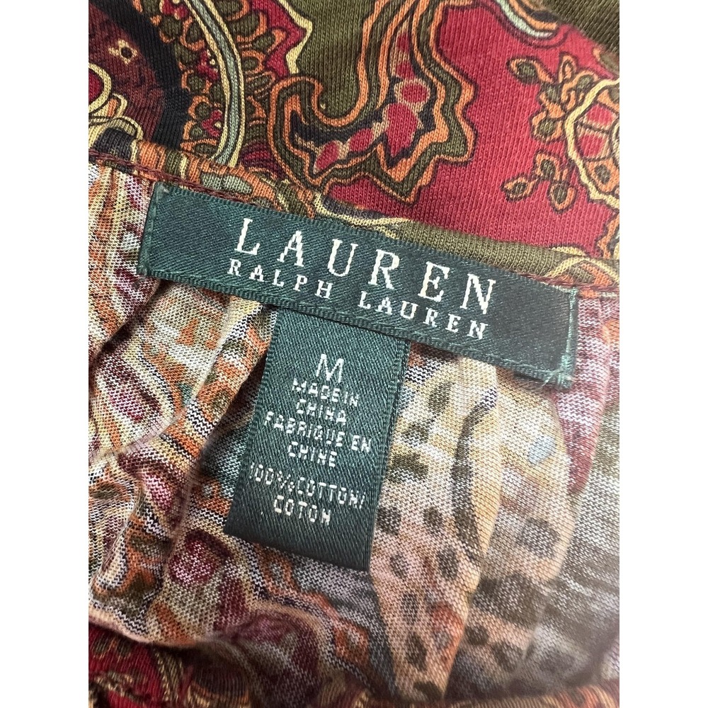 Lauren Ralph Lauren Top Womens Medium Multicolor Paisley 3/4 Sleeve Boho Tunic - Picture 8 of 8